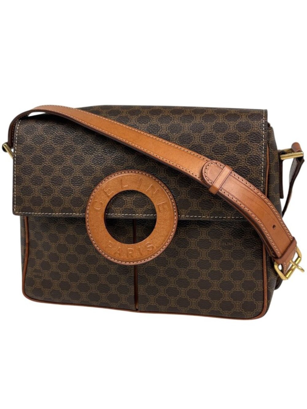 Celine Macadam Shoulder Bag Circle Logo Brown - Picture 1 of 11